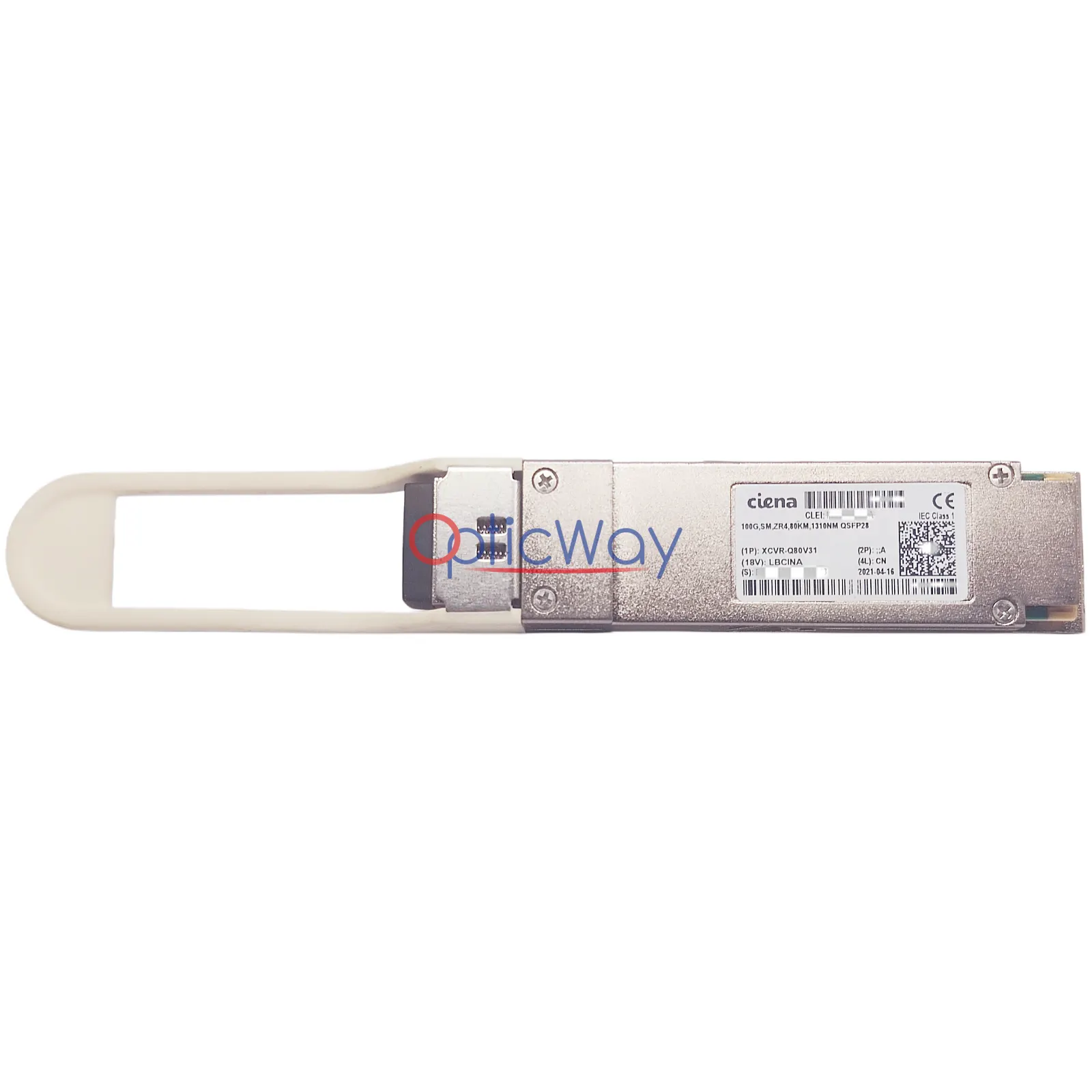 Genuine Ciena XCVR-Q80V31 INUIASKCAA 100GBASE-ZR4 QSFP28 LAN-WDM 1310nm 80km SMF Front Full Label Main View
