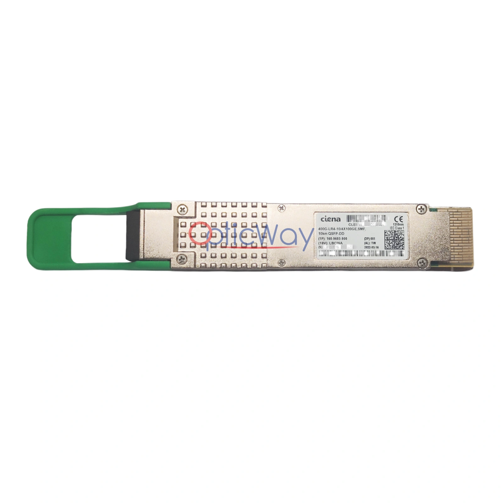 Ciena 160-9603-900 400G-LR4 QSFP-DD Transceiver Front View with Green Pull Tab