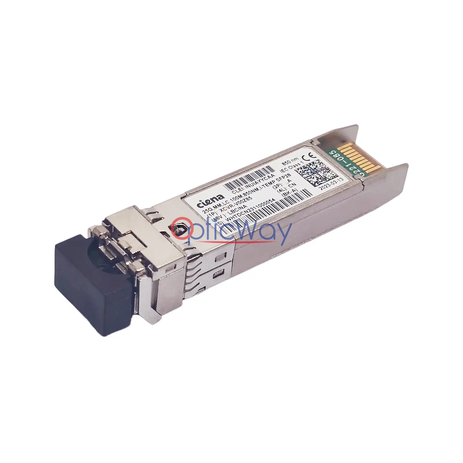 Ciena XCVR-V00Z85 SFP28 Duplex LC Multi-Mode Side Front Connector Profile View