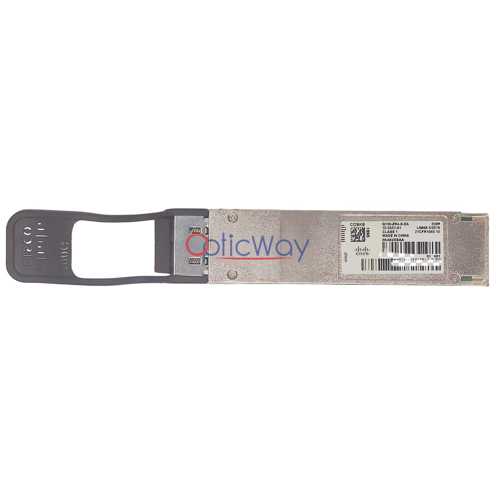 Genuine Cisco Q100-ZR4-S-EA 100GBASE-ZR4 QSFP28 Transceiver Full Front Label View 10-3531-01