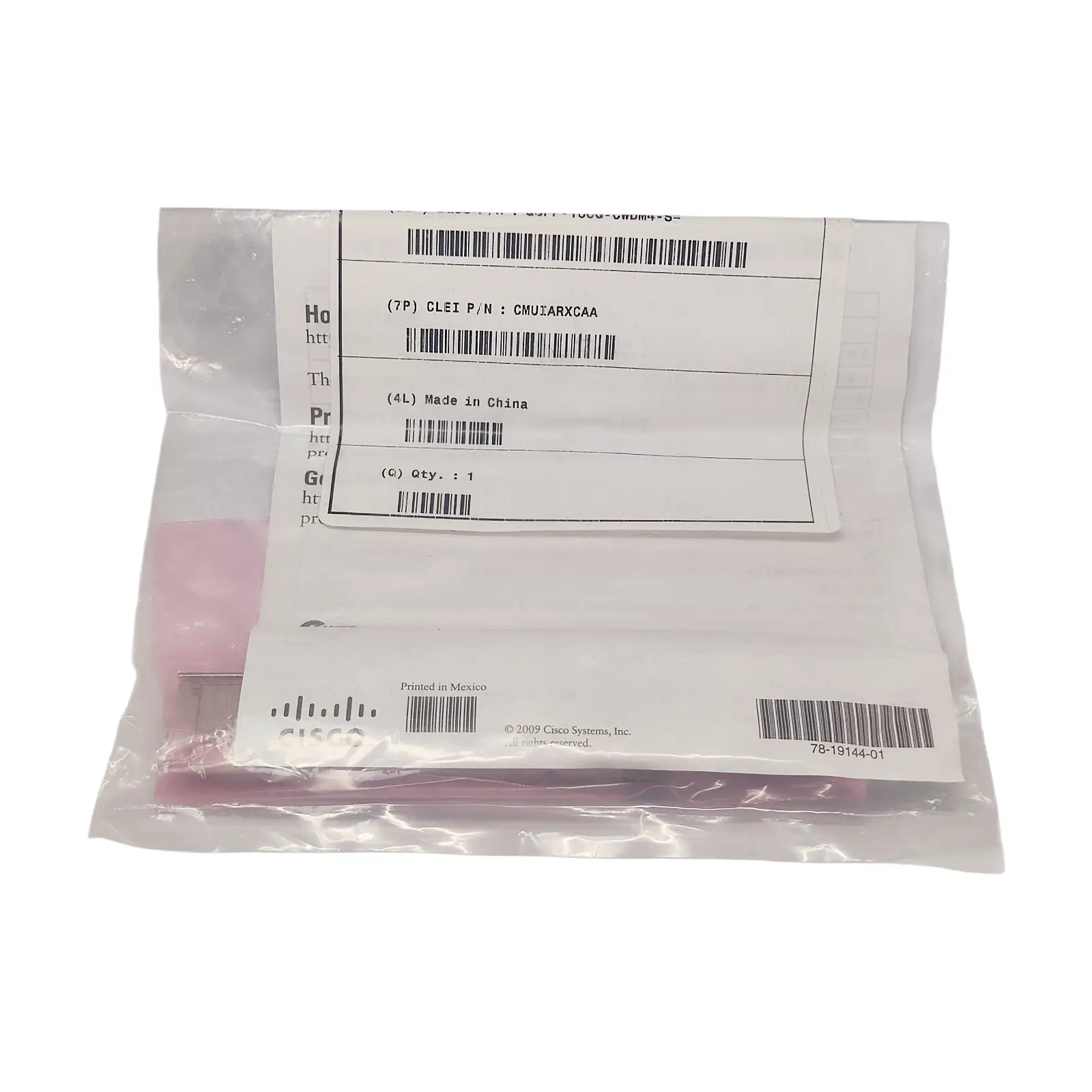 Cisco QSFP-100G-CWDM4-S Transceiver Documentation and Package Label View