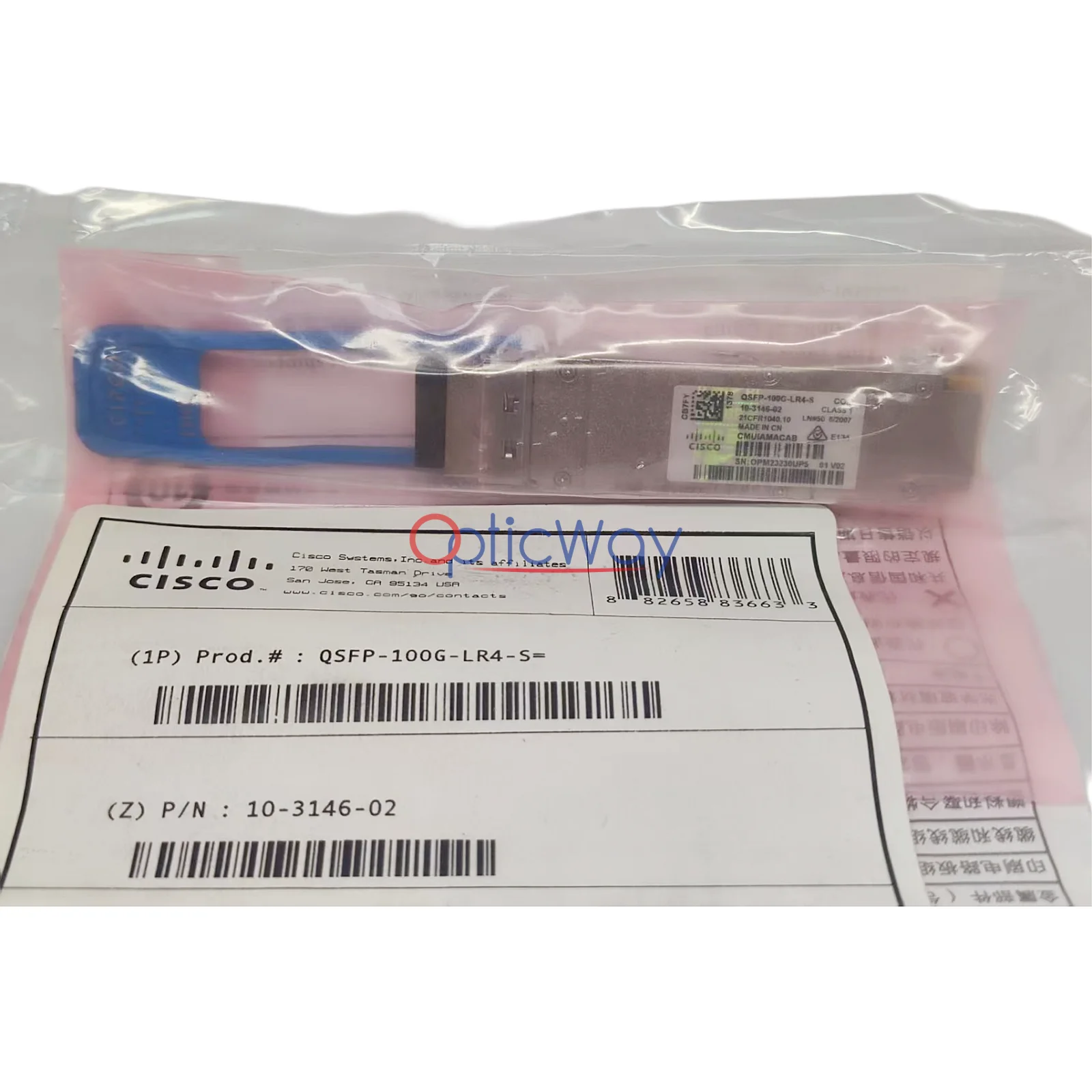 Brand New Cisco QSFP-100G-LR4-S Transceiver Full Original Packaging View 10-3146-02