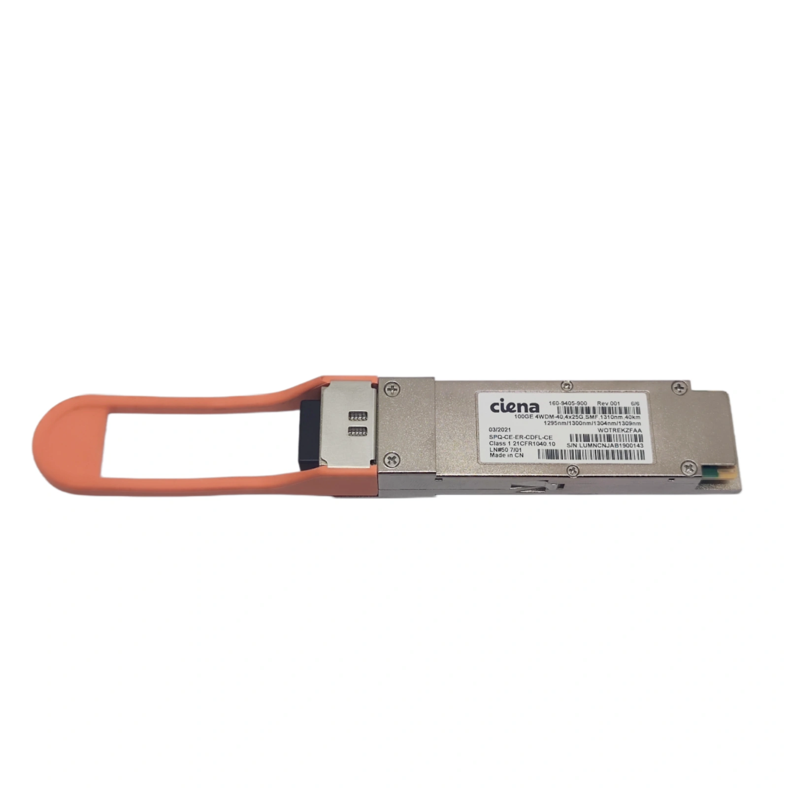 Ciena 160-9405-900 100GBase-ER4 4WDM-40 QSFP28 1310nm 40km LC SMF Optical Transceiver with Label