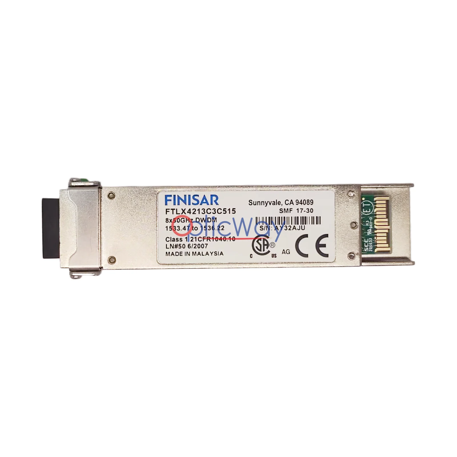 Finisar FTLX4213C3C515 XFP DWDM C-Band 200km Transceiver Front Label View