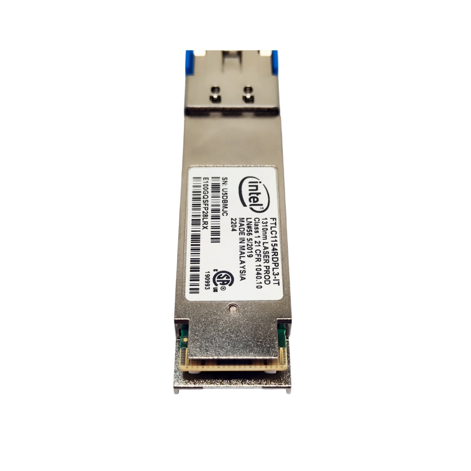 Intel E100GQSFP28LRX 100G QSFP28-LR4 Transceiver Gold Finger End Face Close-up