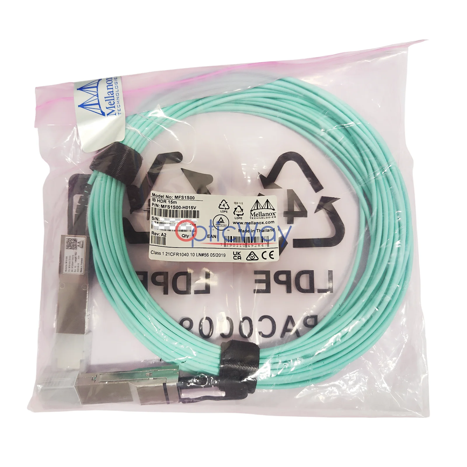 Mellanox MFS1S00-H015V HDR 200Gbps QSFP56 15m Active Optical Cable Full Package View