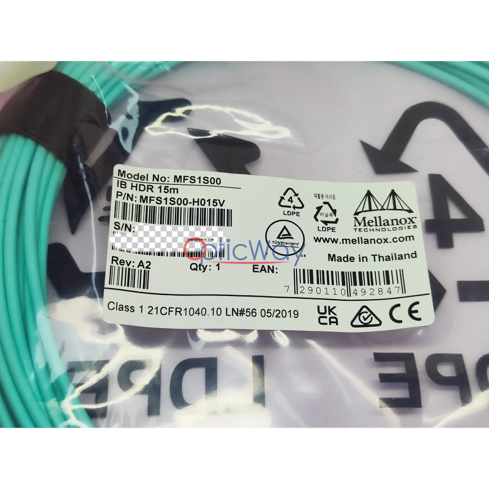 Mellanox MFS1S00-H015V HDR AOC 15m Cable Product Label Close-up