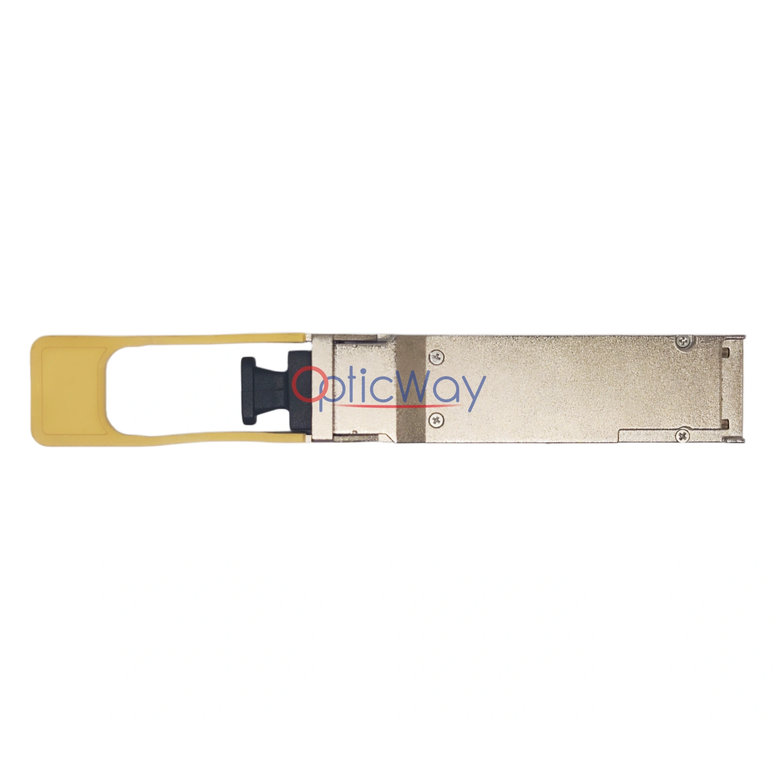Intel E100GQSFP28SRX QSFP28 100G-SR4 Transceiver Rear View with Yellow Pull Tab