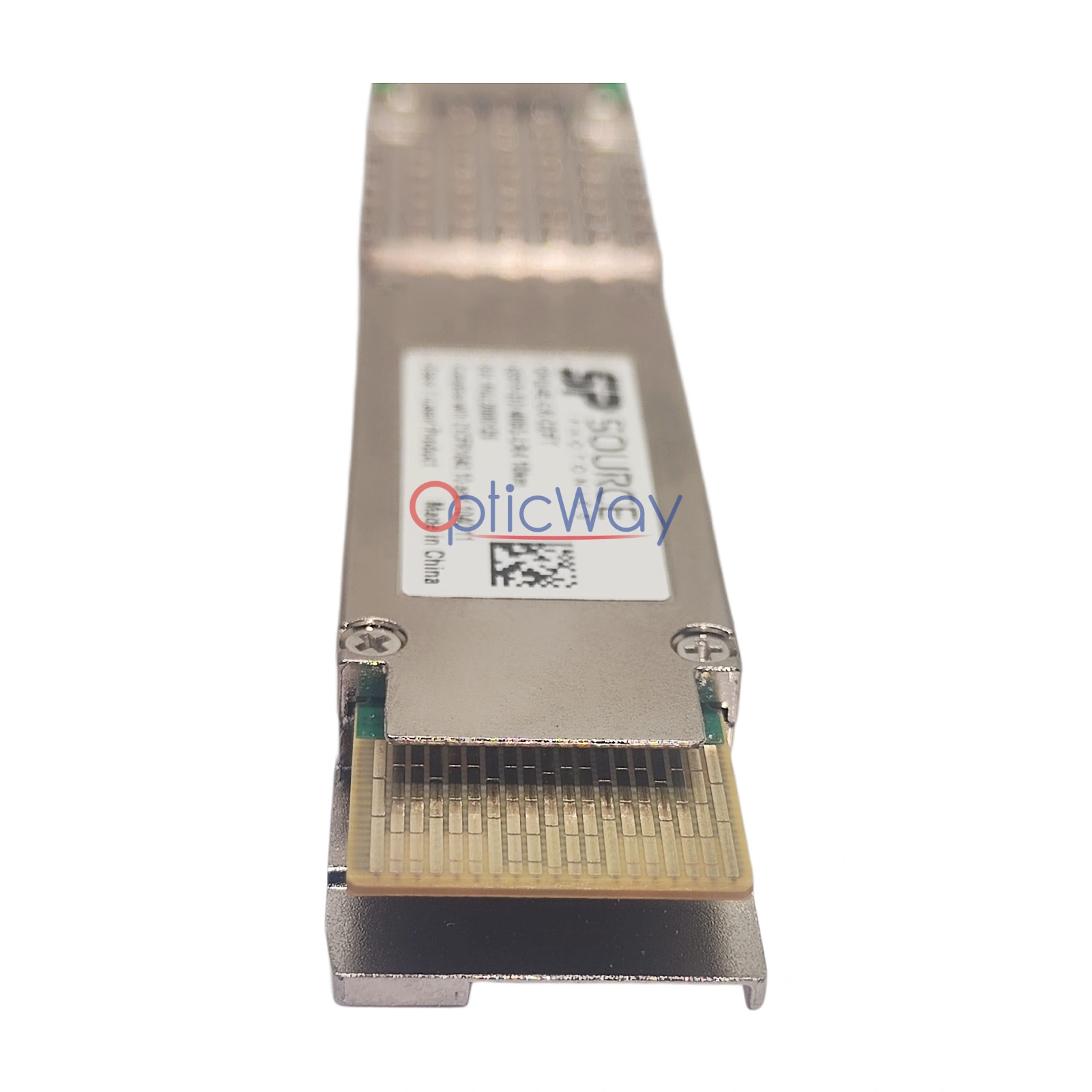 Source Photonics SPQ-4E-LR-CDFT 400G QSFP-DD LR4 Transceiver Gold Finger End Face Close-up