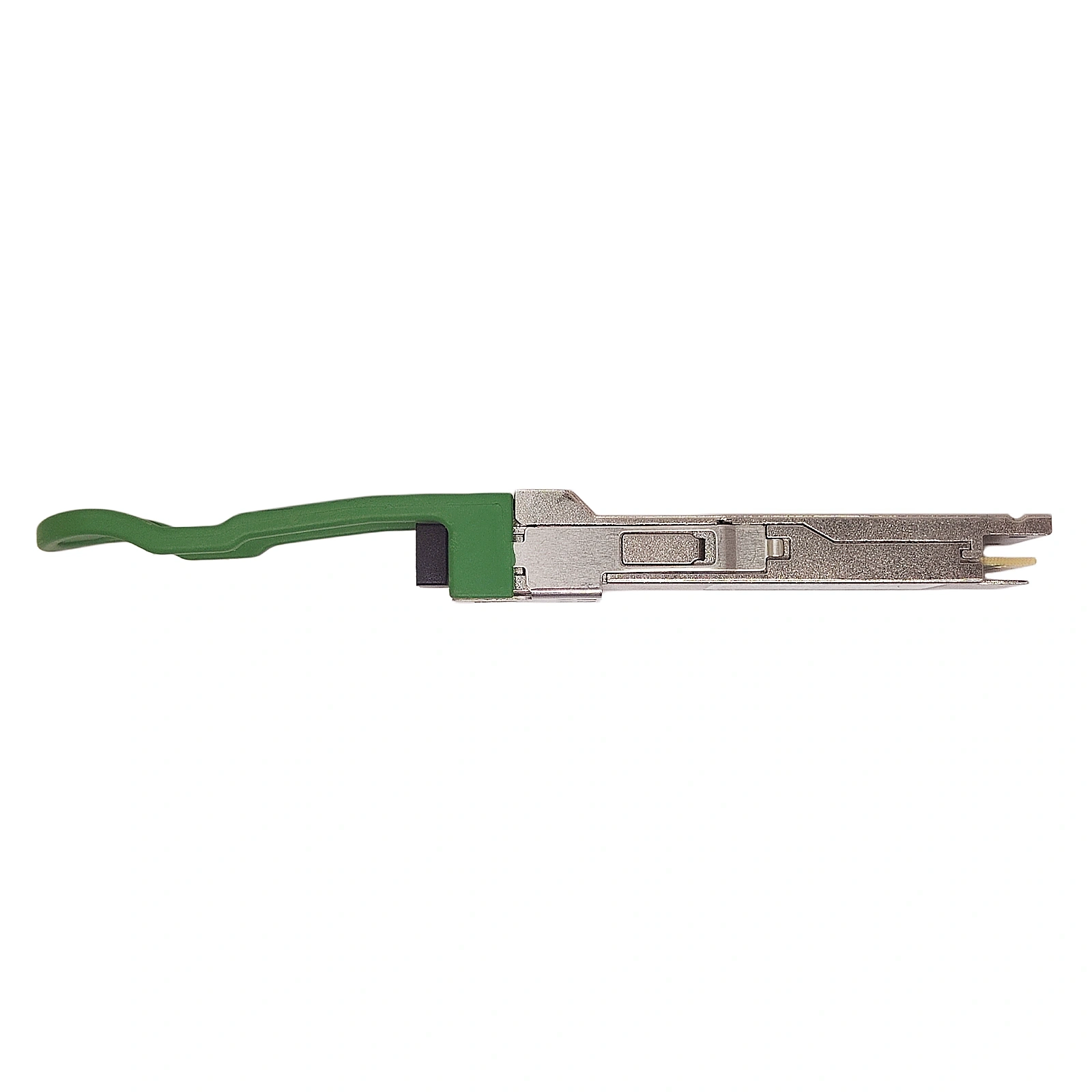 Mellanox MMS1W50-HM 200G 2km QSFP56 Transceiver Side View with Green Pull Tab