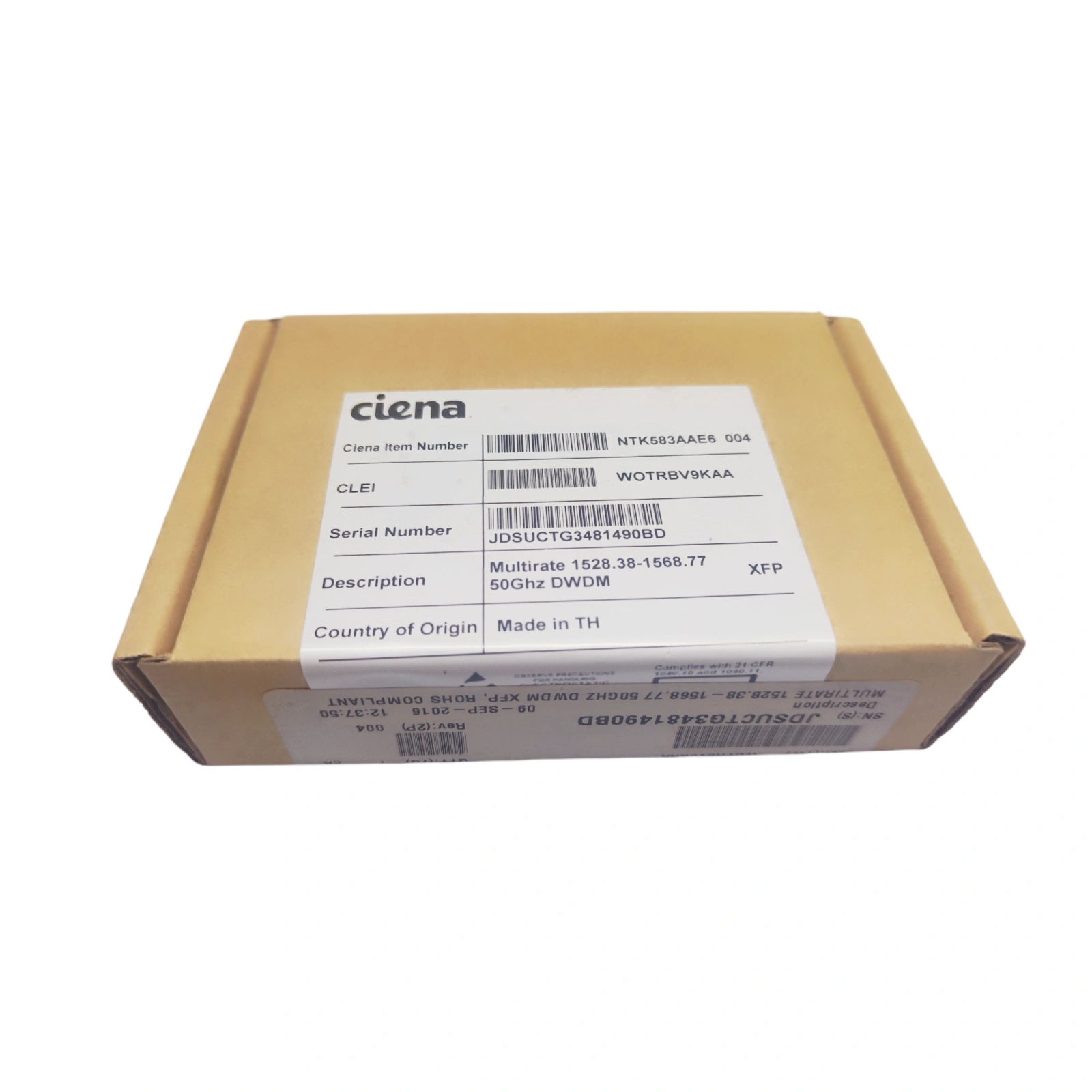 Ciena NTK583AAE6 Multirate DWDM XFP Transceiver Packaging with Full Label