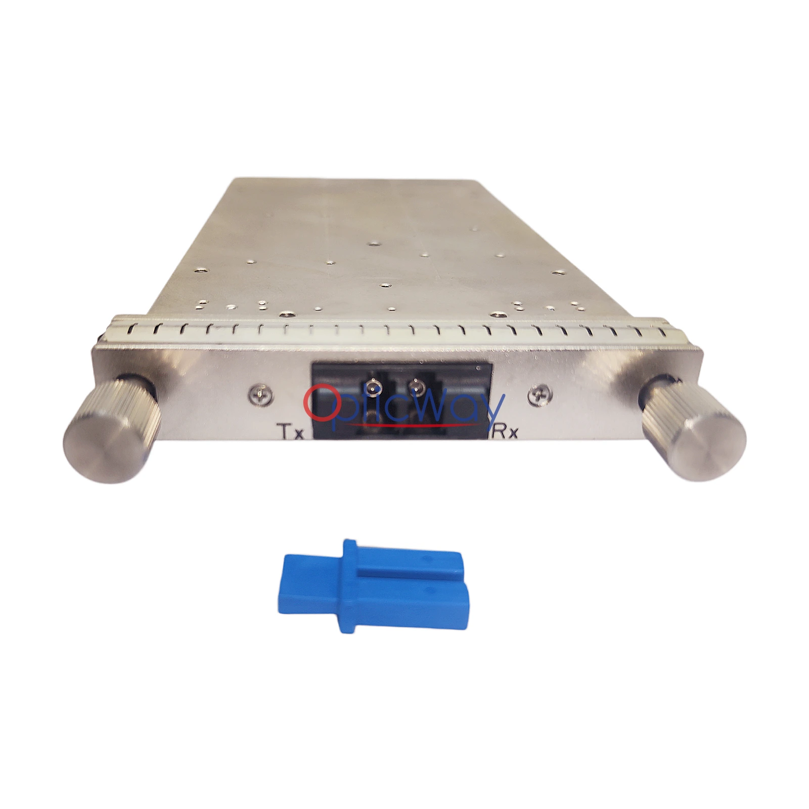 Ciena 160-9114-900 100G CFP Transceiver Duplex LC Connector Close-up with Tx/Rx Marking