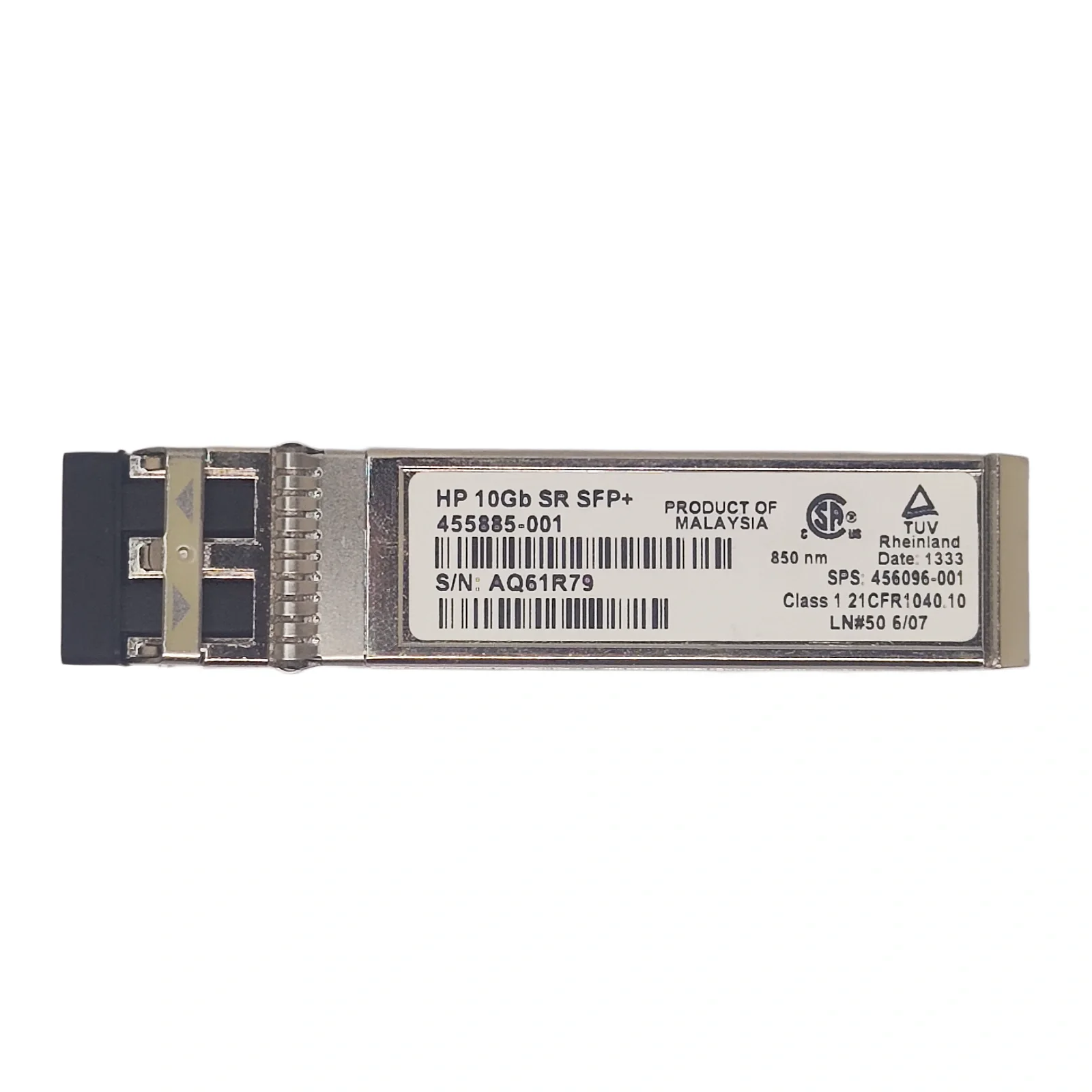 HP 455885-001 10GBASE-SR SFP+ Transceiver with Full Label and LC Connector