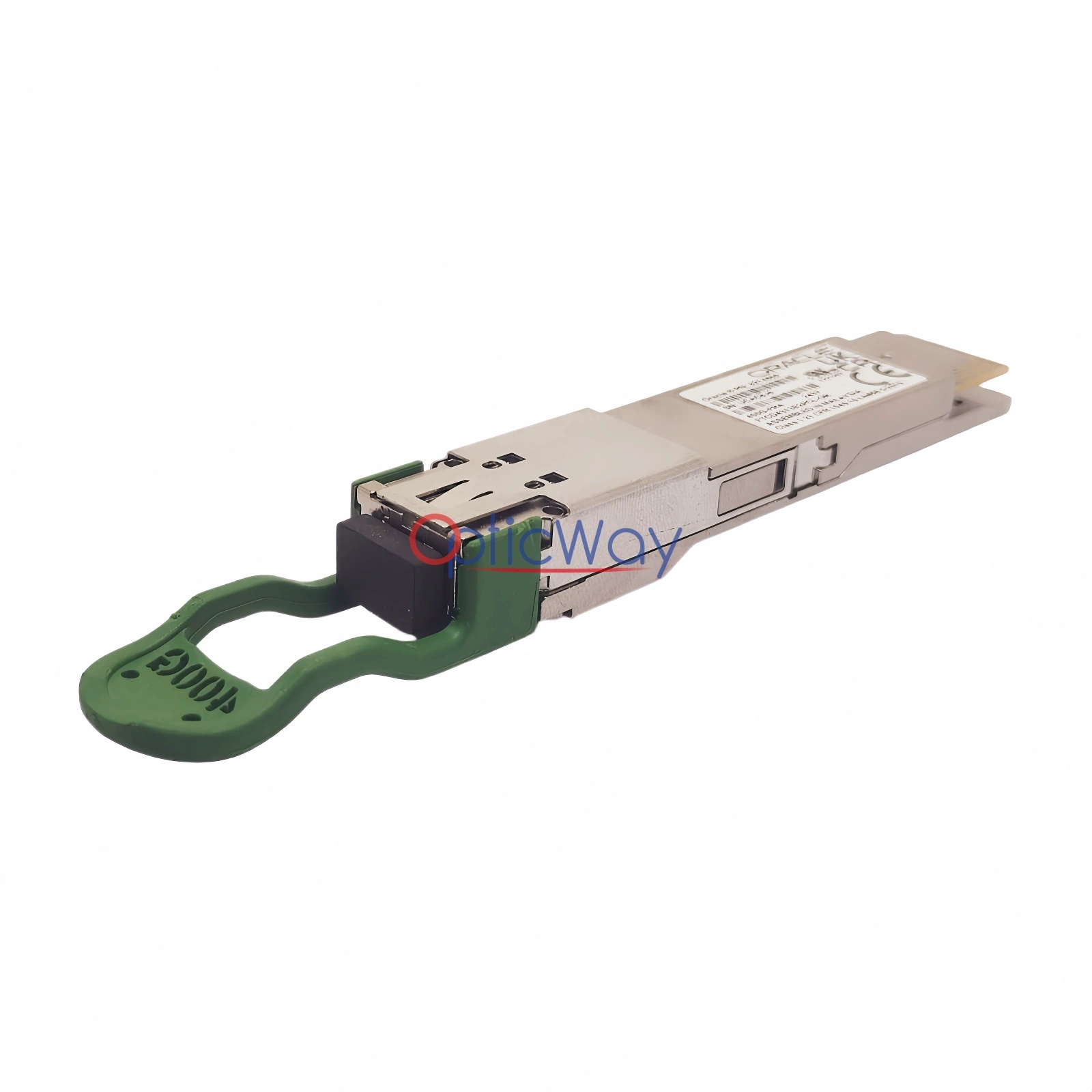 Oracle 8214866 400G-FR4 QSFP-DD Transceiver Side-Front View with Green Pull Tab