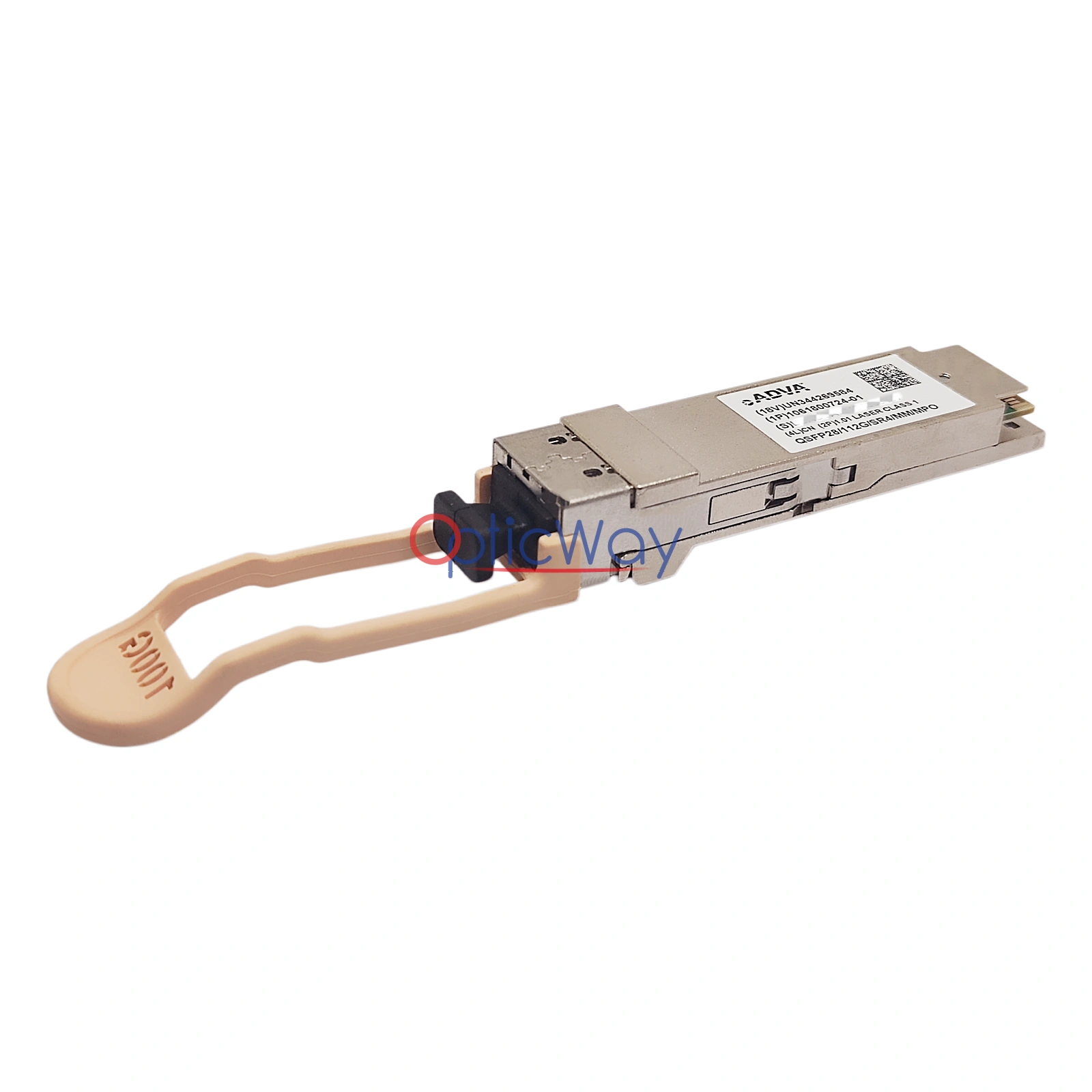 ADVA 1061800724-01 QSFP28 112G SR4 Transceiver Side-Front View with MPO Connector