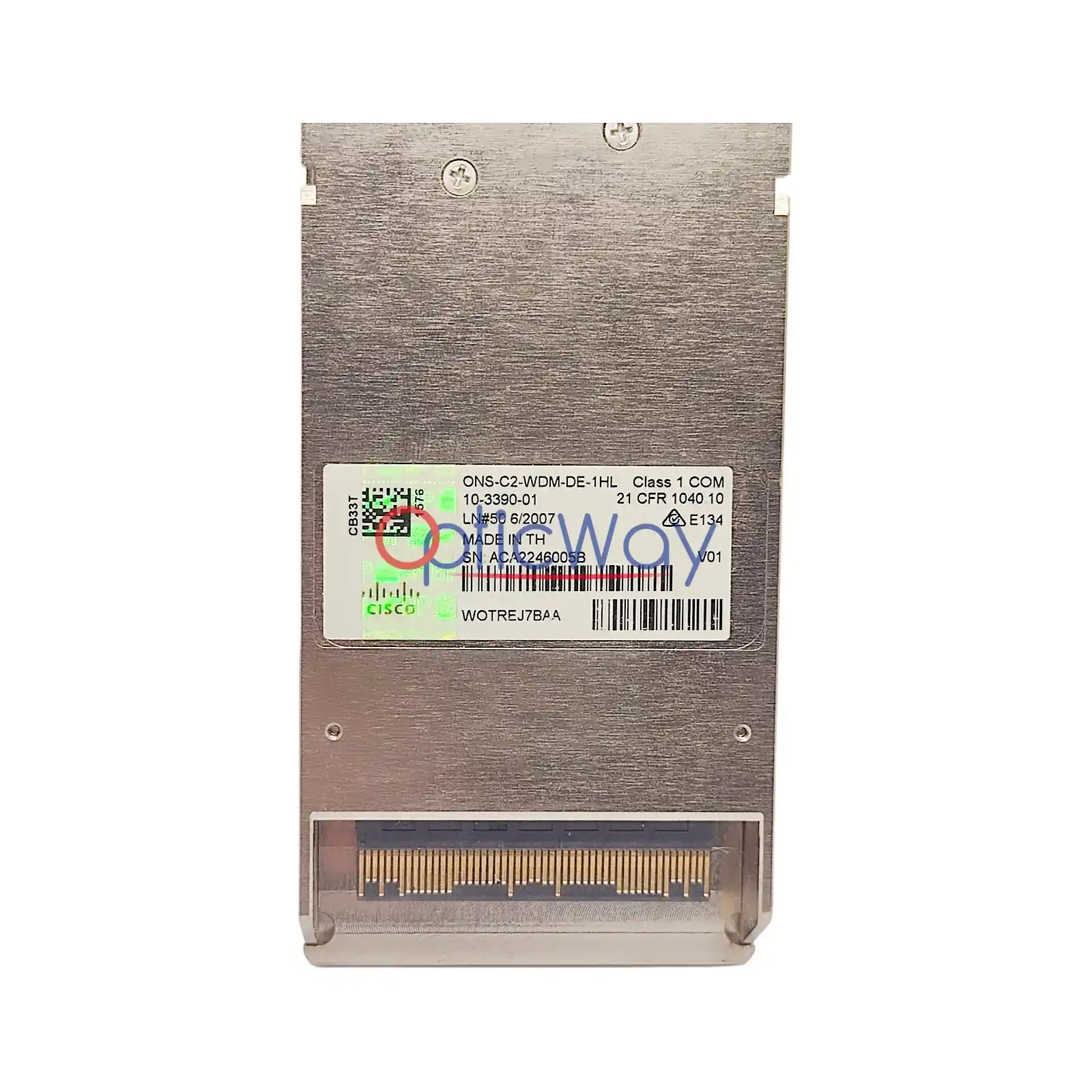 Cisco ONS-C2-WDM-DE-1HL Coherent Transceiver Label and Gold Finger Close-up