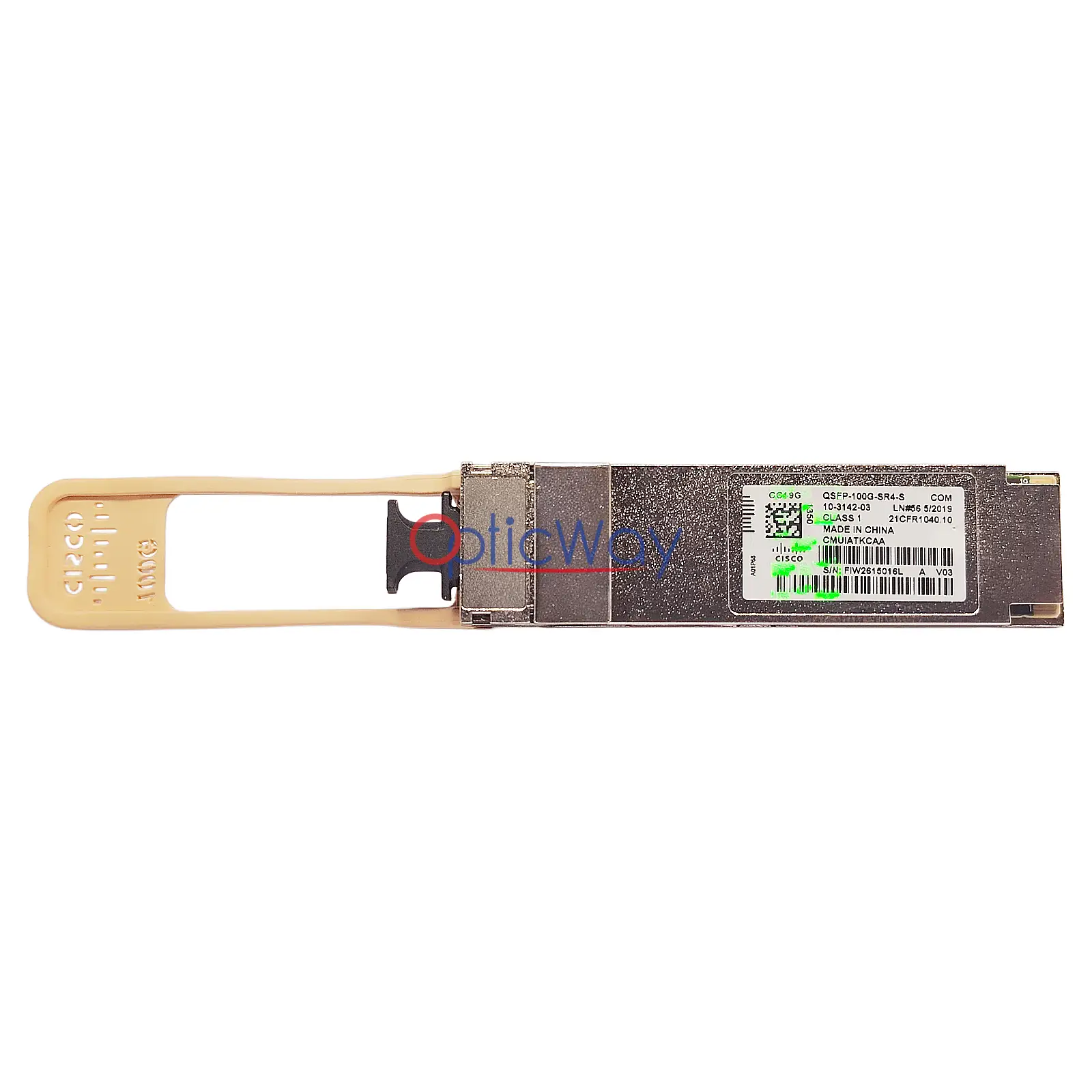 Original Cisco QSFP-100G-SR4-S 100GBASE-SR4 QSFP28 Transceiver Full Label View