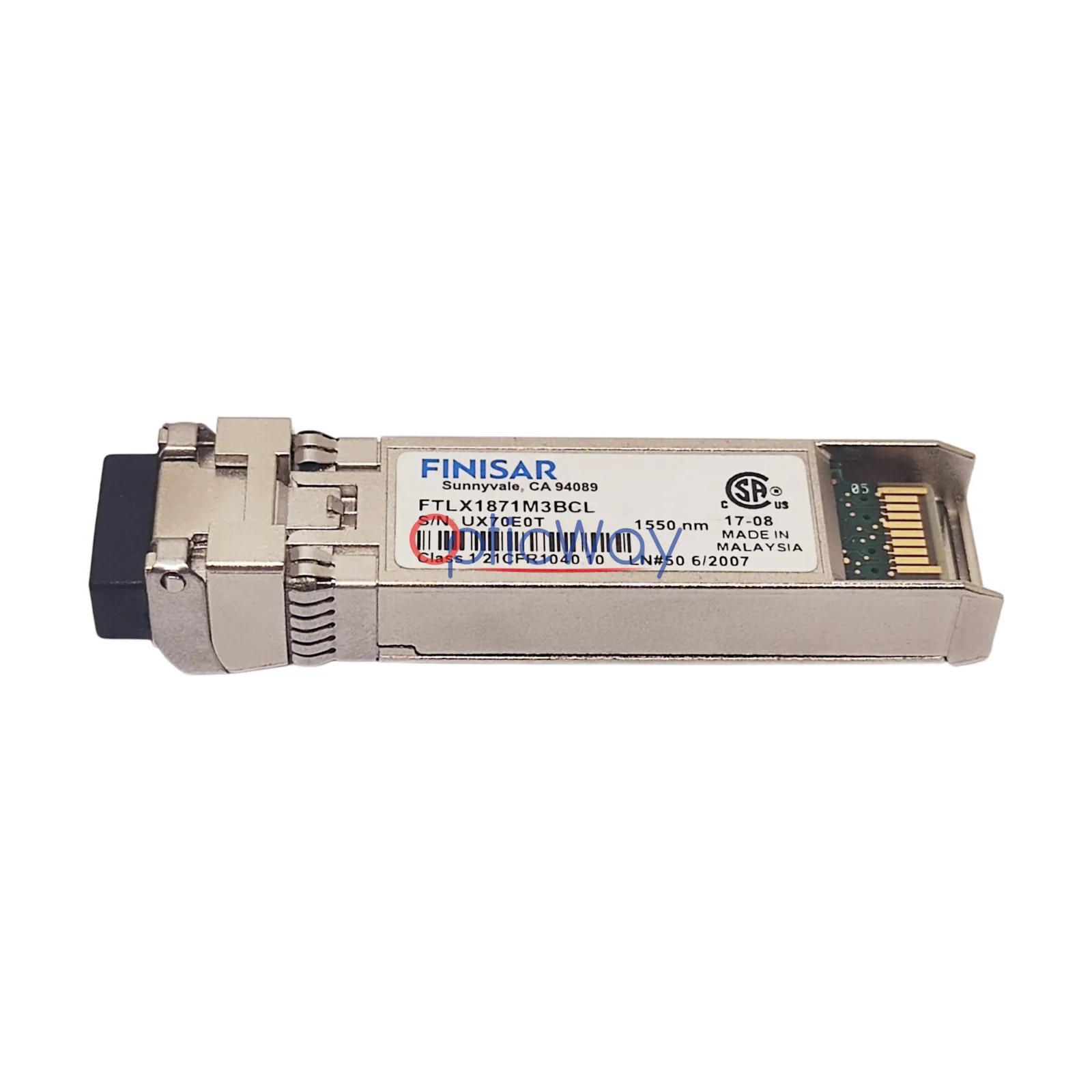 Finisar FTLX1871M3BCL 1550nm 80km SFP+ Transceiver Side Front View with Label