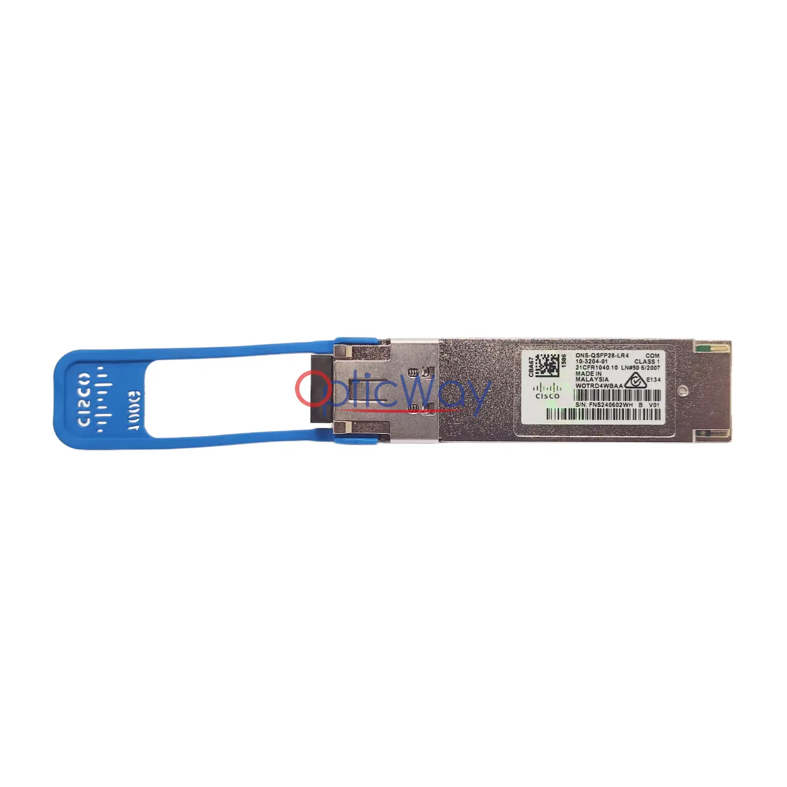Genuine Cisco ONS-QSFP28-LR4 100GBASE-LR4 OTU4 QSFP28 Transceiver Full Label View with Hologram Finisar Style 10-3204-01