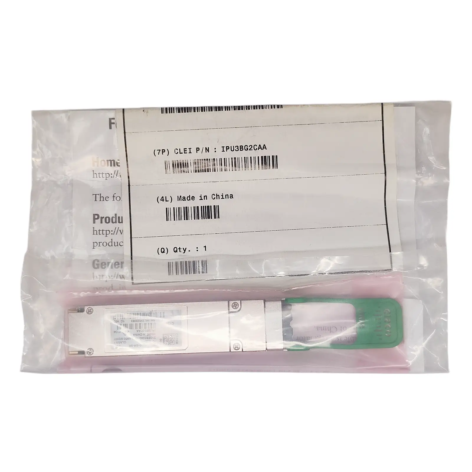 Cisco QSFP-100G-SM-SR= 100G SMF Short-Reach Transceiver Side Package Label View 10-3220-02