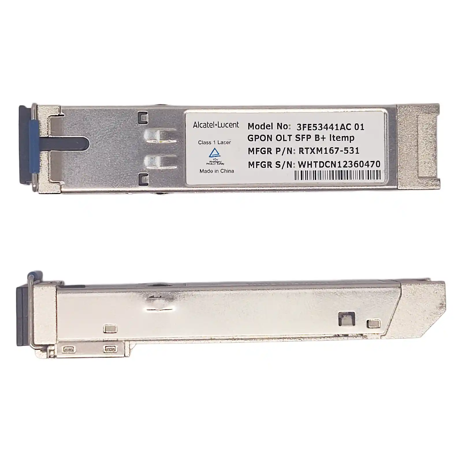 Alcatel-Lucent 3FE53441AC RTXM167-531 GPON B+ SFP Duplex SC Interface Side View