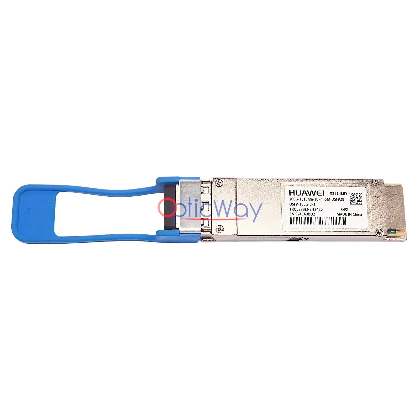 Genuine Huawei 02314LBY QSFP-100G-LR1 QSFP28 Transceiver Front Label & Gold Finger View