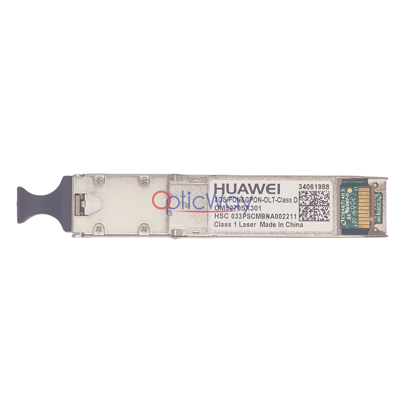Genuine Huawei 34061988 OM5270SX301 XGS-PON & GPON OLT Class D SFP Front Label & Gold Finger View