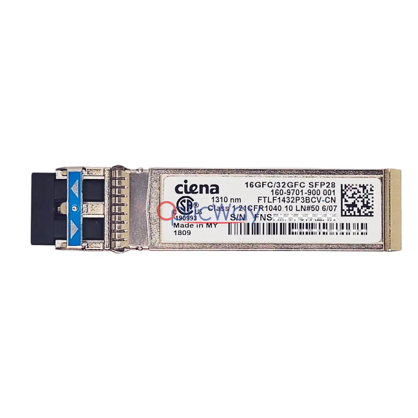 Genuine Ciena 160-9701-900 FTLF1432P3BCV-CN SFP28 32G/16G 1310nm 10km SMF Front Label View