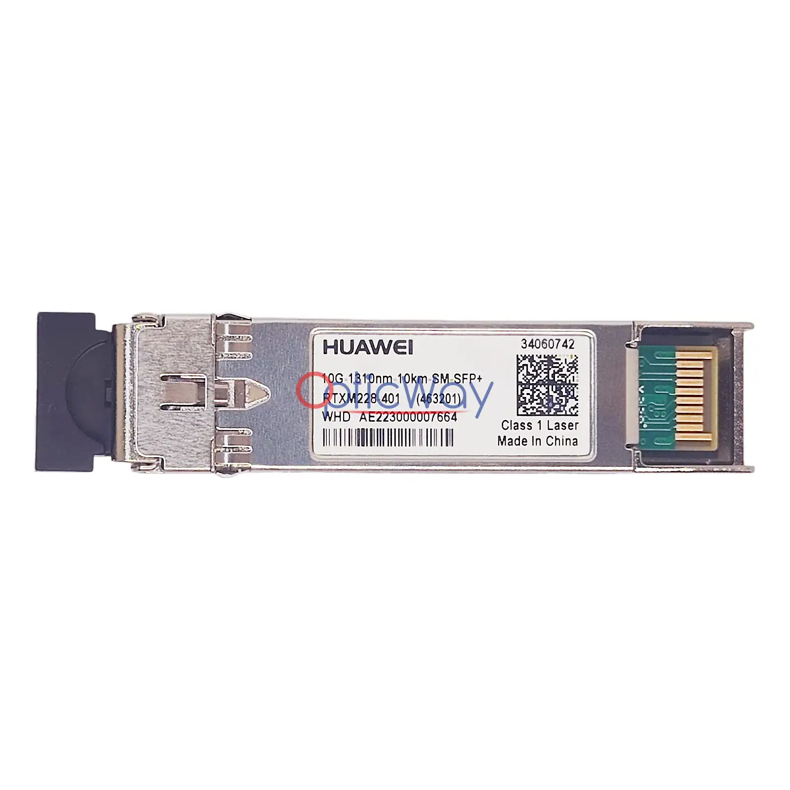 Genuine Huawei 34060742 RTXM228-401 10GBASE-LR SFP+ 1310nm 10km SMF Front Label & Gold Finger Full View