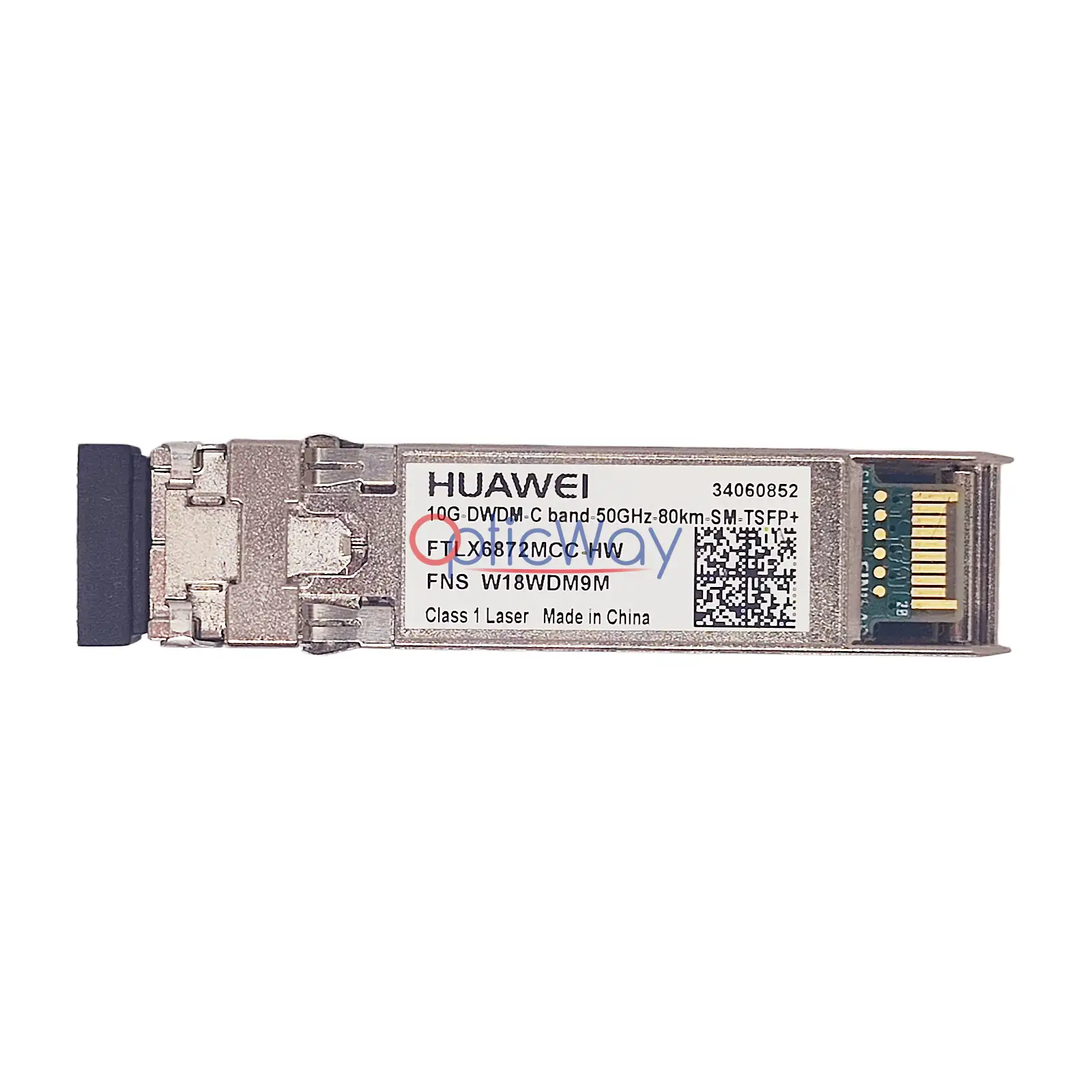 Genuine Huawei 34060852 FTLX6872MCC-HW 10G DWDM C-Band 50GHz 80km SMF SFP+ Front Label & Gold Finger Full View