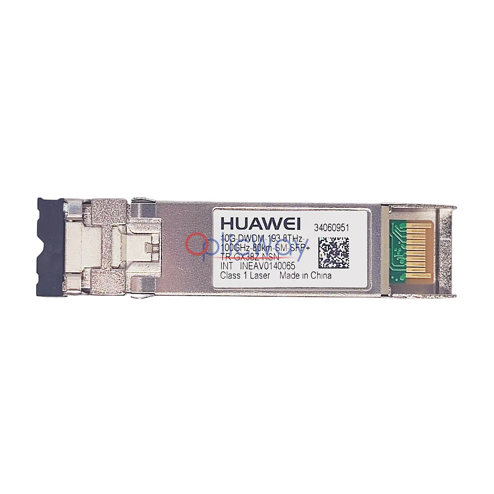 Genuine Huawei 34060951 TR-GX38Z-NSN 10G DWDM 193.8THz 100GHz 80km SMF SFP+ Front Label & Gold Finger Full View