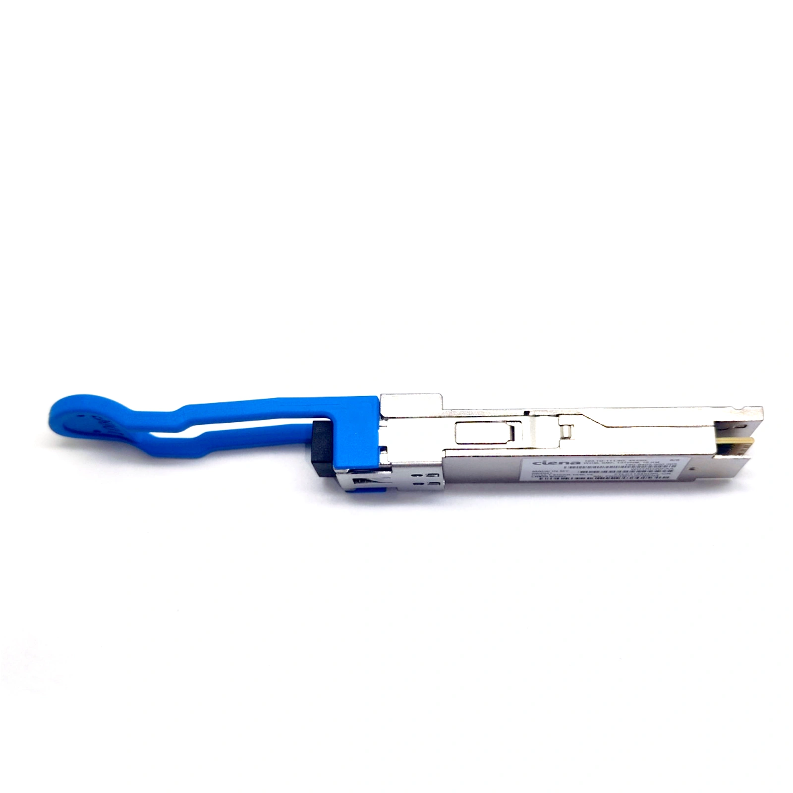Ciena 160-9402-900 100G QSFP28 LR4 4X25G Transceiver Side View with Blue Pull Tab
