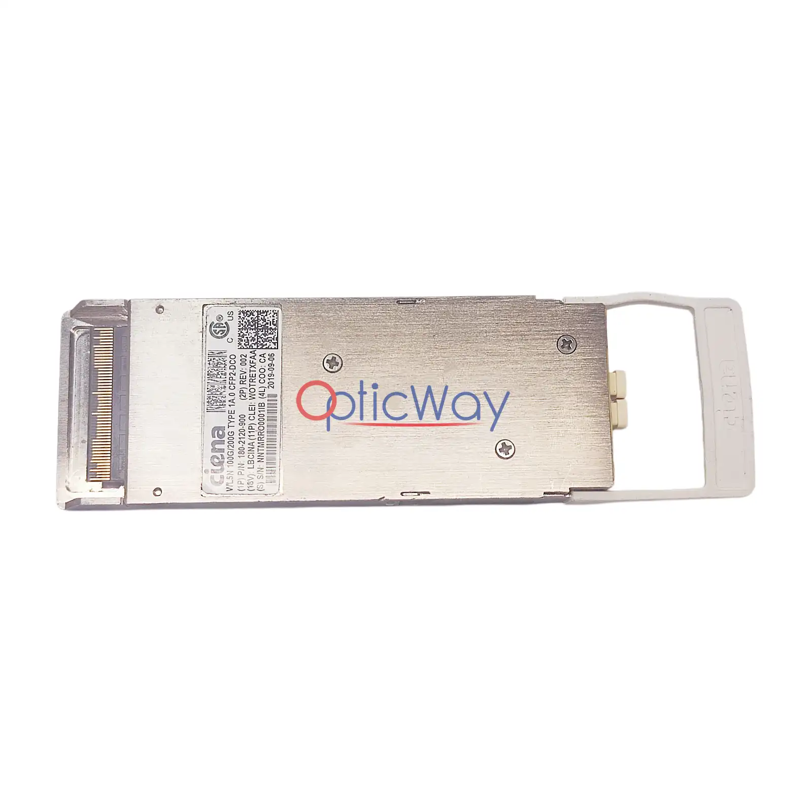 Ciena 180-2120-900 WL5N 100G/200G TYPE 1A.0 CFP2-DCO Coherent Optical Transceiver Front Label & Gold Finger Full View