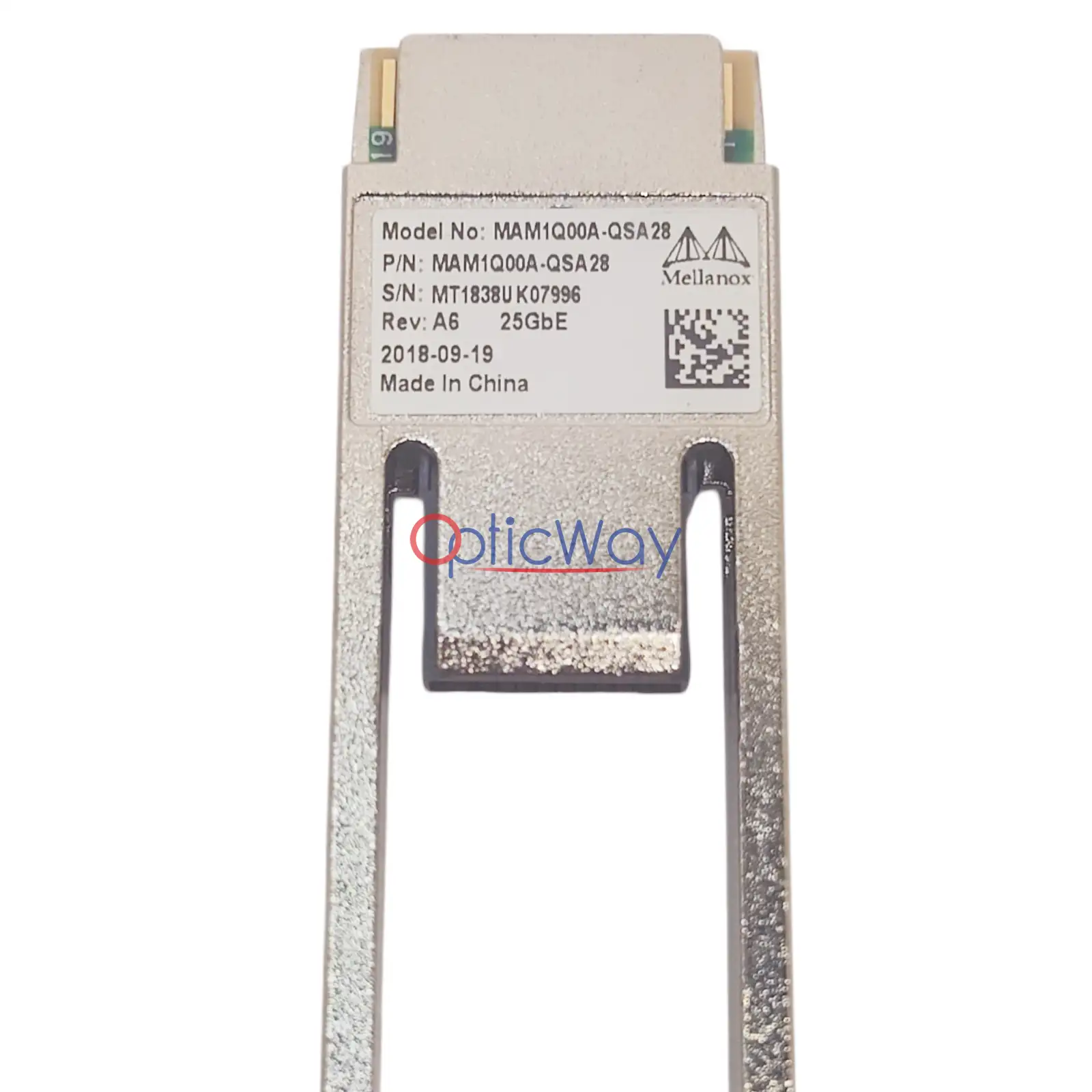 Genuine Mellanox MAM1Q00A-QSA28 QSFP28 to SFP28 100G to 25G Adapter Converter Front Label & Gold Finger Full View