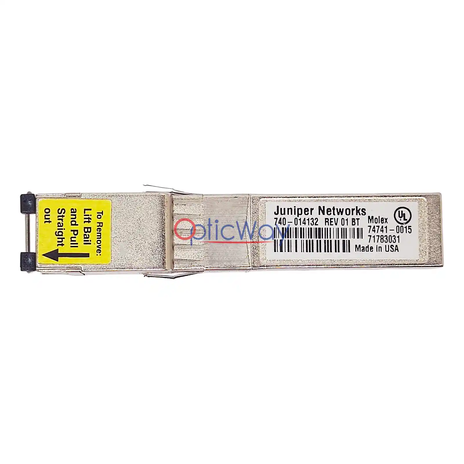 Genuine Juniper 740-014132 Molex 74741-0015 SFP 1000BASE-T Copper RJ45 Transceiver Front Full Label Main View
