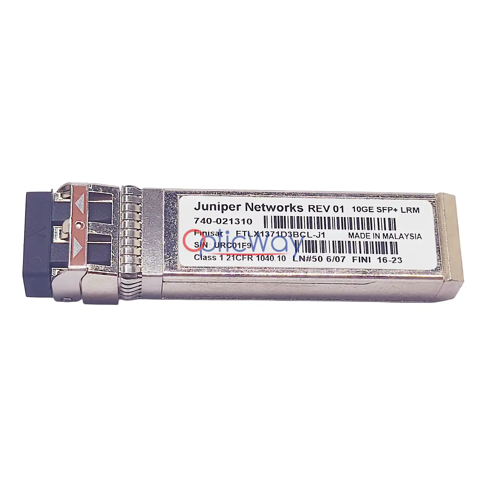 Juniper 740‑021310 FTLX1371D3BCL‑J1 SFP+ 10GBASE‑LRM 1310nm 220m MMF optical transceiver front label view