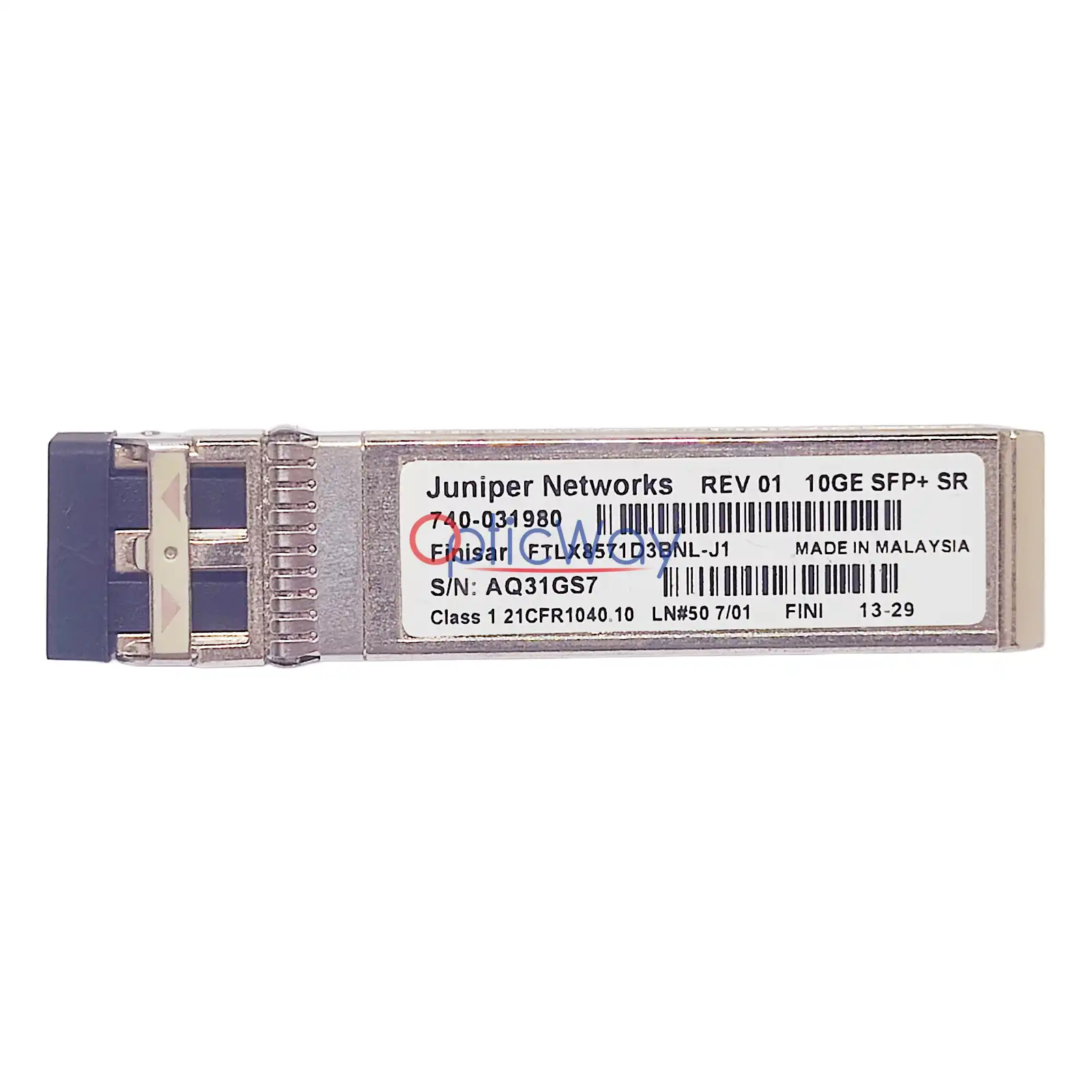 Juniper 740‑031980 SFP+ 10GBASE‑SR transceiver FTLX8571D3BNL‑J1 extended temperature front label view