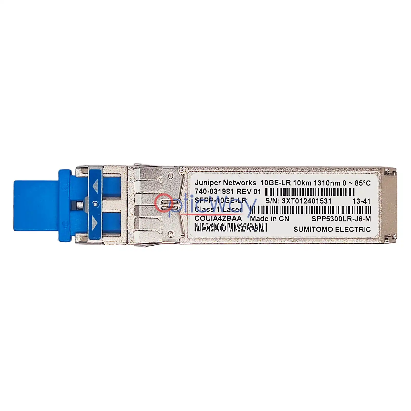 Juniper 740‑031981 SFP+ 10GBASE‑LR transceiver SPP5300LR‑J6‑M extended temperature front label view