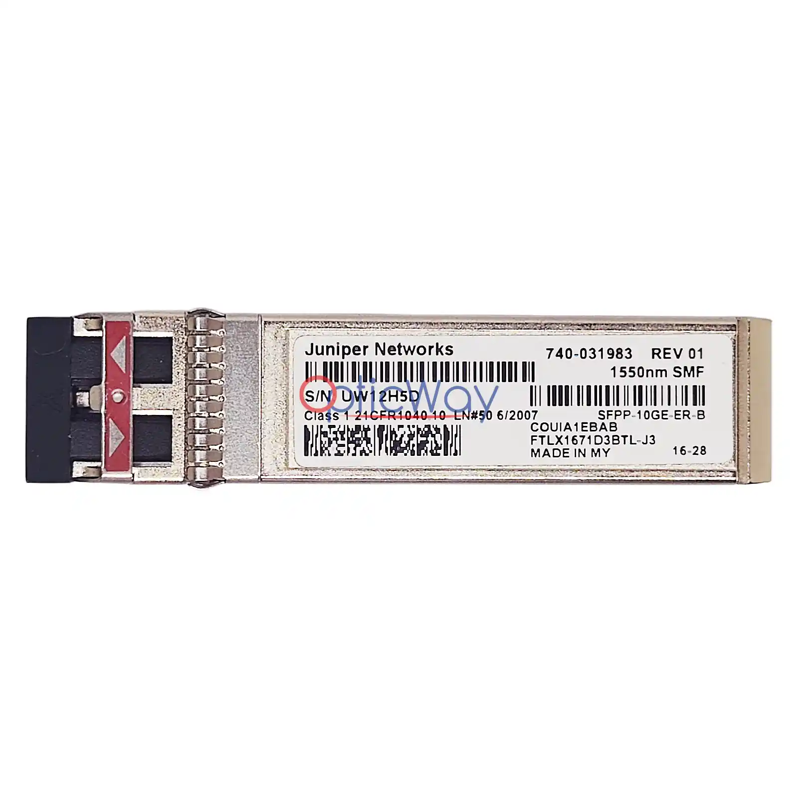 Juniper 740‑031983 SFP+ 10GBASE‑ER transceiver FTLX1671D3BTL‑J3 i‑temp front label view