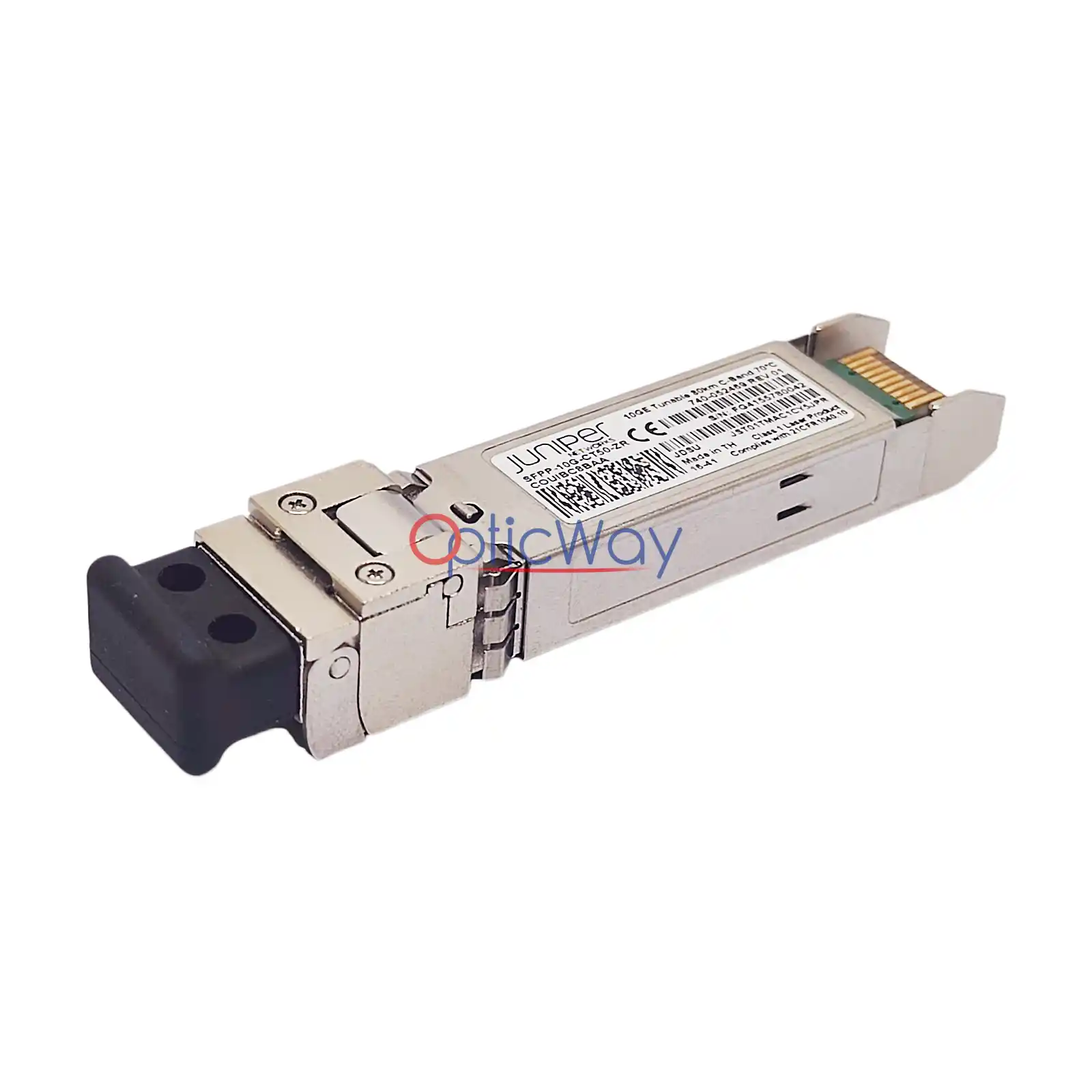Juniper 740-052469 SFPP-10G-CT50-ZR C-band tunable 10G SFP+ optical module side front angled perspective view