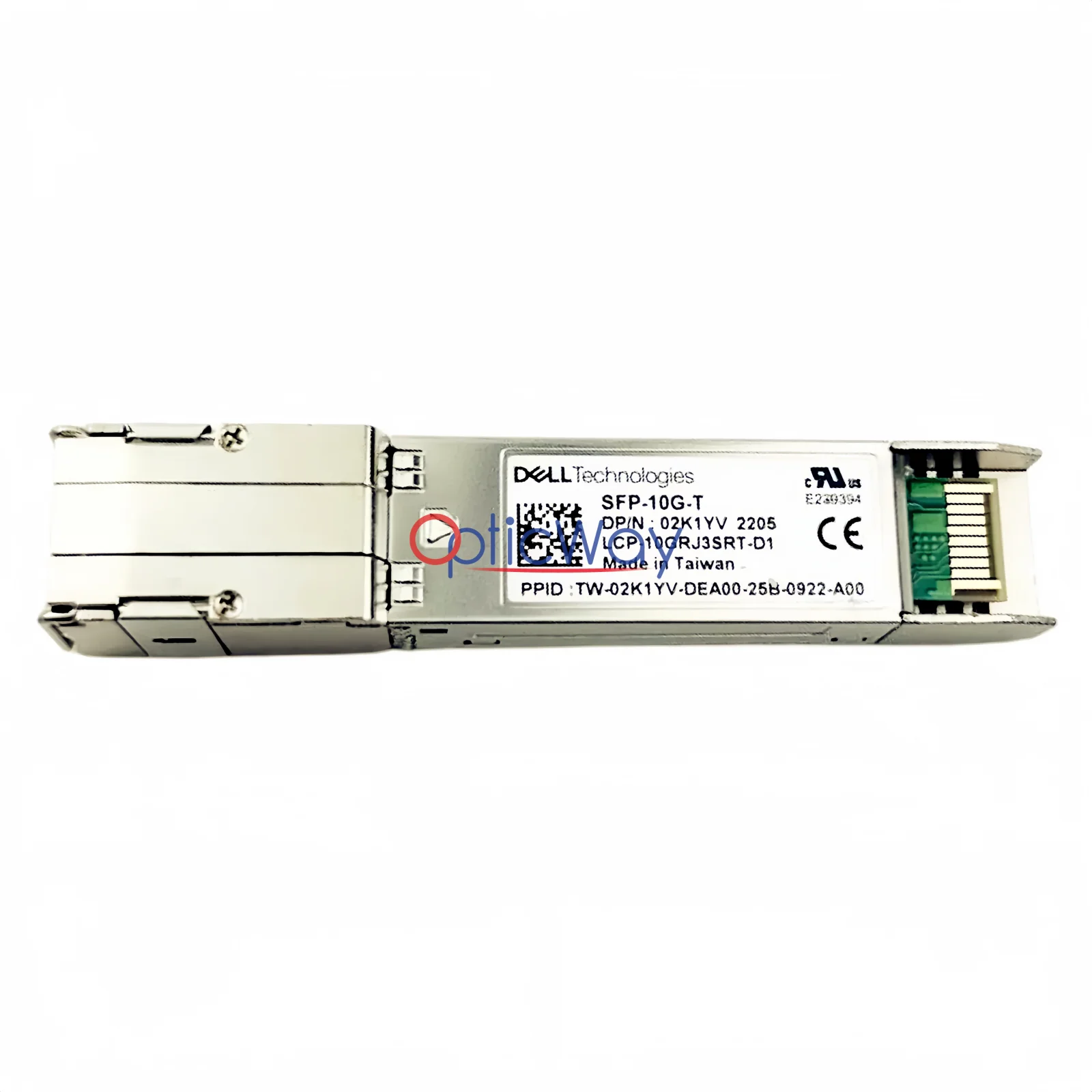 Dell 02K1YV 407‑BCWZ SFP‑10G‑T SFP+ transceiver front label view, 10GBASE‑T RJ45 copper optical transceiver module